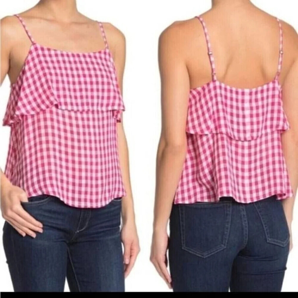 Abound women's Ruffle Spaghetti Tank Top Gingham Pink Size L